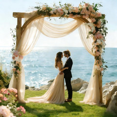 Light Champagne Wedding Arch Draping Fabric, 1 Pack 29″ X 20FT Sheer Fabric Arch