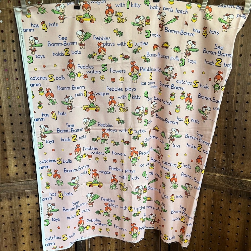 Flintstones Pebbles and Bamm-Bamm Fabric 1 yard 36×60 in VTG 1991 Unused remnant