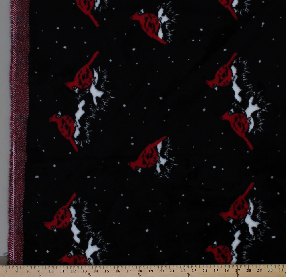 Glenoit Luxury Faux Fur Cardinals on Black Fur Fabric By the Yard A614.02
