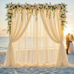 Light Champagne Wedding Arch Draping Fabric, 1 Pack 29″ X 20FT Sheer Fabric Arch