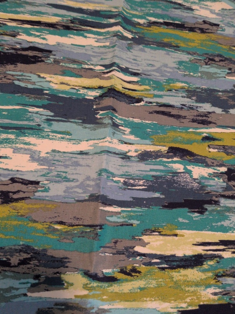 RICHLOOM Solarium BLUE GREEN ABSTRACT Upholstery Remnant 36″ X 55″