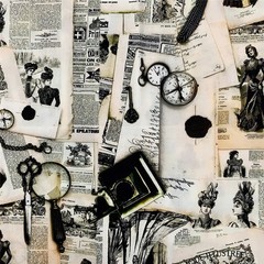 Vintage newspaper girl oil painting girl Cotton Fabric Sew Clothes Dress Fabric