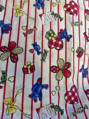 VTG Novelty Nursery Print Teddy Bear Stipe Hearts Florals Bows BTFQ