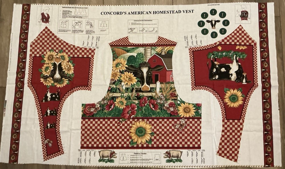 The Kesslers CONCORD’S AMERICAN HOMESTEAD VEST Fabric Panel USA Farm Cow Barn