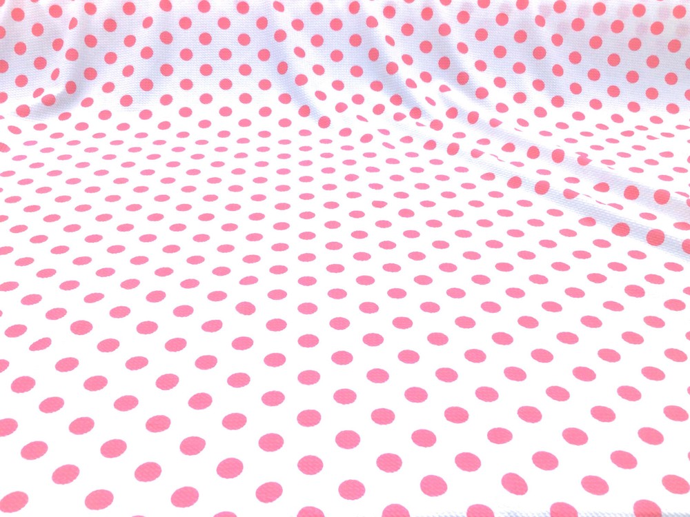 Bullet Printed Liverpool Textured Fabric 4 way Stretch White Pink Polka Dot U20