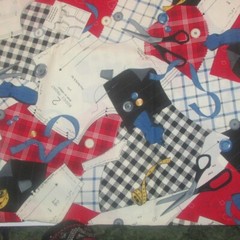 CLOTH red blue black white pattern for sewing enthusiast 46×108″ (sew rm bx 6)