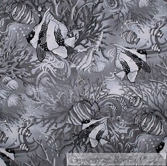 BonEful Fabric FQ Cotton Quilt Black White B&W Gray Fish Stripe Dot Seashell USA