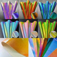 Holographic Jelly PU Leather Fabric Rainbow For Sewing Bag Clothing Material DIY