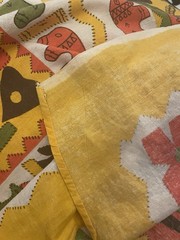 vintage 70s material – tribal / global / boho cotton fabric sheet – 88.5″ x 86″