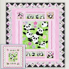SUSYBEE ** Panda Party 36″ Panel SB20425-520 Pink Panda Bears! Fabric