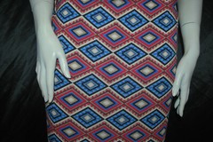 Rayon Stretch Jersey Knit Fabric Beautiful Tribal Print cherry red blue by yard