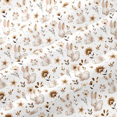160x50cm Cute Rabbit-Printed Cotton Fabric for Home Decor Gift Wrapping Curtains