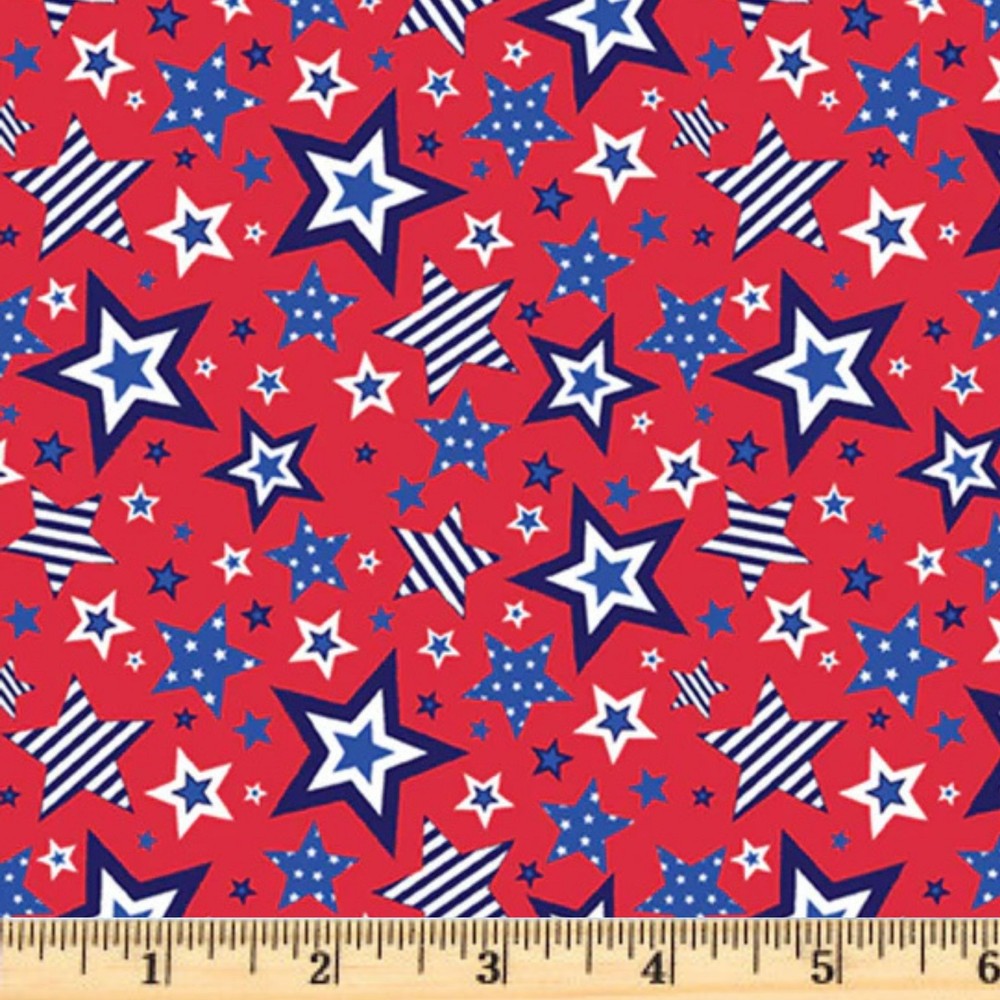 Patriotic Minis Red Flag Stars 6052R 4th Fabric Half yd cont cuts