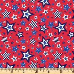 Patriotic Minis Red Flag Stars 6052R 4th Fabric Half yd cont cuts