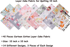 42 Pcs 10X10 Woodland Animals Cotton Fabric Squares for Baby Quilt, Sewing, Craf