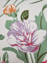 Floral Printed Linen Cotton Fabric Medium Weight Slub Cotton Flower Drapery Pink