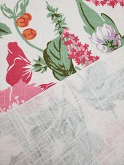 Floral Printed Linen Cotton Fabric Medium Weight Slub Cotton Flower Drapery Pink