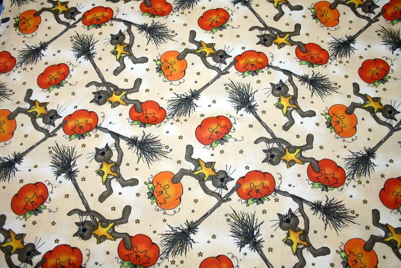 HALLOWEEN CATS AND BROOMS-QUICK AS A WINK FROM MMFAB- 100% COTTON FABRIC