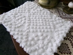 White Vtg Chenille Bedspread Fabric, geometric popcorn dots 19″ x 24″ piece