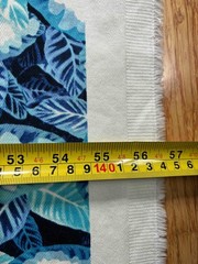 Tropical Leaf Stretch Cotton Twill Fabric Remnant Blue White Coastal