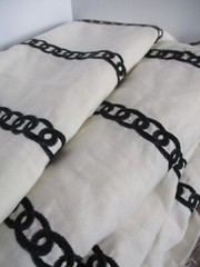 JF Fabrics Tangle Design 5 1/2 Yards Linen Fabric Embroidered Chain Ivory & Blue
