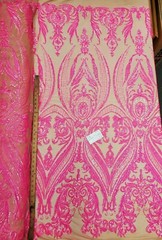 Iridescent Neon Fuchsia/Nude Hourglass Design Stretch Spandex Mesh Sequin Fabric