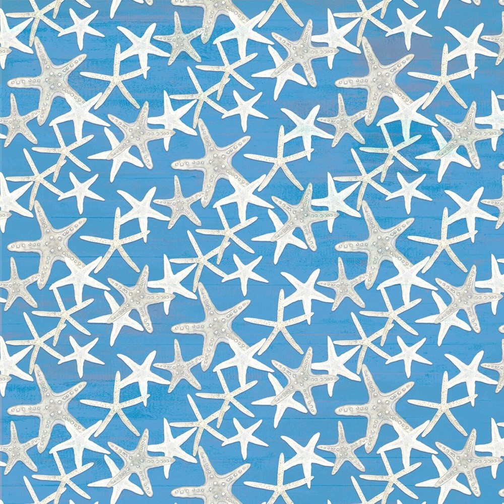 P&B Textiles Sea Whispers by Audrey Jeanne Roberts SWHI05783 B Blue Star Cotton
