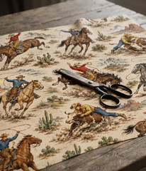 Western Cowboy Retro Printed Cotton Fabric By The Yard