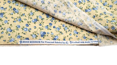 VTG Fabric Cotton Quilting 57×45″ Joan Kessler Mini Blue Floral on Pastel Yellow