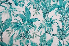 CHIVASSO CURTAIN FABRIC DESIGN “Jungle Like” 3.15 METRES TURQUOISE LINEN BLEND