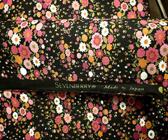 Petite Garden Blossom in Pink on Black by Sevenberry Japanese Fabric BTFQ
