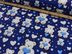 1m x 1.50m French Terry Teddy Bear with Heart Blue