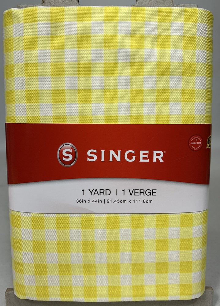 Singer Spring Yellow Checks 1 Yard Quilting Sewing Crafts Fabric 100% Cotton New