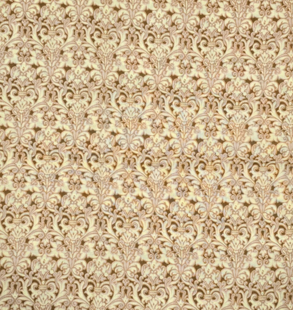 Cotton Fabric 36″x42″ Reproduction Vibe Creamy Yellow Brown Blender Scrollwork