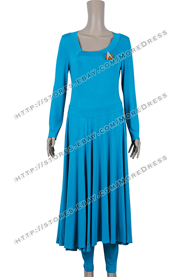 Deanna Troi Costume for Star Trek Commander Cosplay Blue Stretchable Dress