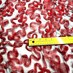 Black Sheer Nylon With Red 3 D Floral Design 60″ W Fabric Lot of 2 Yards for $15
