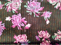 4 PANELS 36″ x 43″ SILK CHARMEUSE MULTI COLOR MUMS ON BLK ITALIAN DESIGNER PRINT