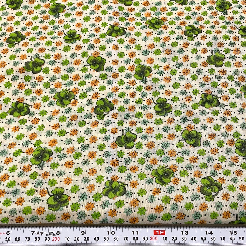 Vintage Clovers & Florals on Cream Cotton Blend Fabric by the Half Yard 18 x 45