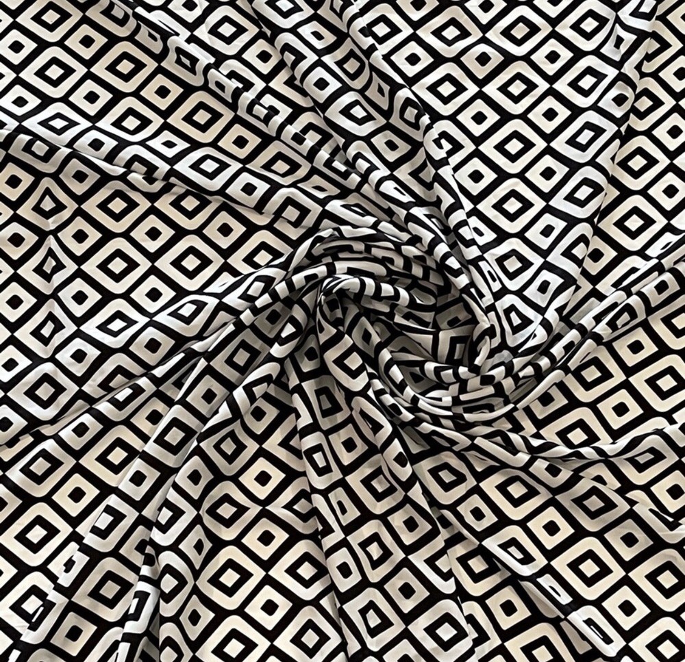 Geometric Diamond Print Black and White Poly Print Fabric