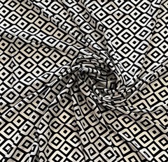 Geometric Diamond Print Black and White Poly Print Fabric