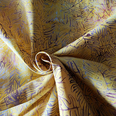Purple Leaves on Golden Yellow Batik Cotton Shirting – for Shirting/Quilting!