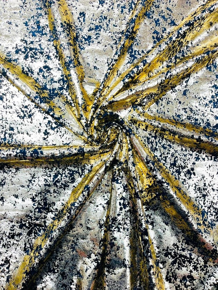 Gold Stretch Velvet Splatter foil design/4-way Stretch Fabric by the yard