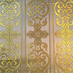 Platinum Gold Brocade Fabric With Cross Damask For Liturgical Use And Decor