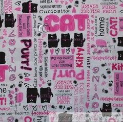 BonEful Fabric FQ Cotton Quilt White Pink Kitty Cat Word B&W Heart Love Dot Girl