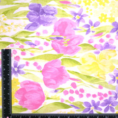 Spring Floral Tulips Multicolor Stretch Cotton Fabric 56″ By The Yard