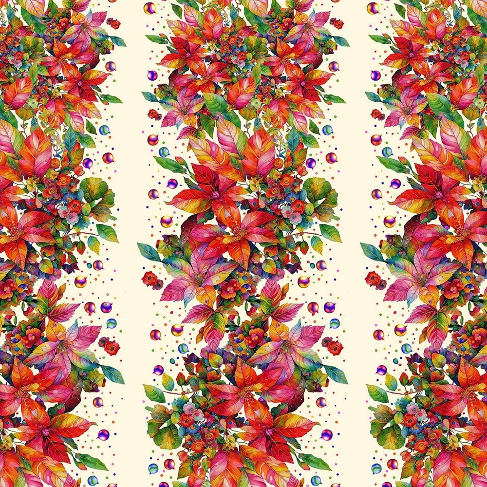 Hoffman – Yuletide Blooms – Poinsettia Repeating Border Stripe – Cream, Fabric B