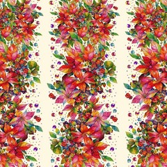 Hoffman – Yuletide Blooms – Poinsettia Repeating Border Stripe – Cream, Fabric B