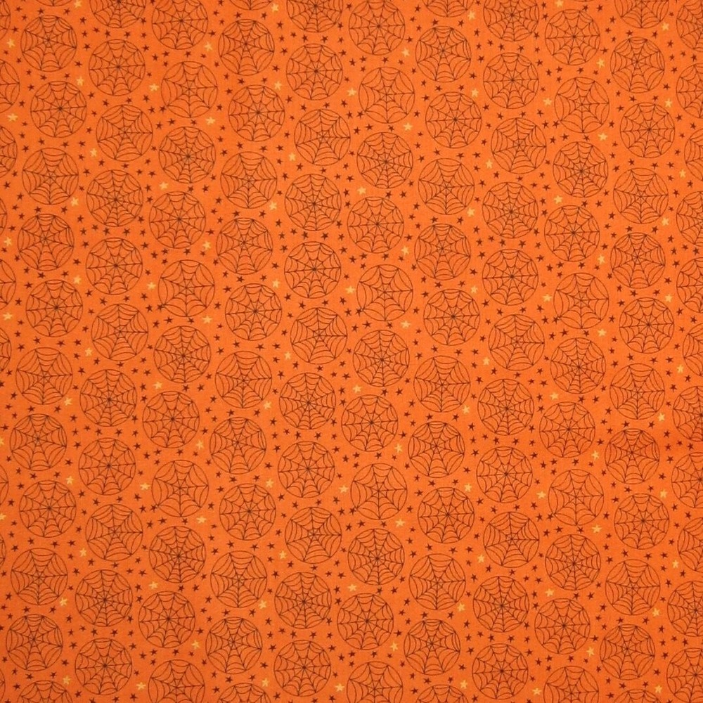 Halloween Fabric – Haunting Spiderweb & Star on Orange – Andover YARD