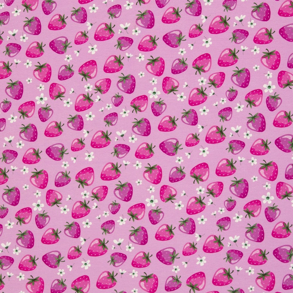 1M X 1.50M Cotton Jersey Melody Strawberries Pink