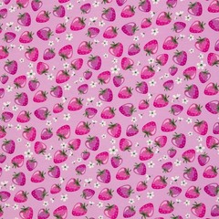1M X 1.50M Cotton Jersey Melody Strawberries Pink